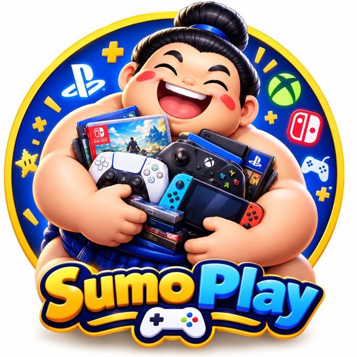 SumoPlay logo — the sumo mascot hugging game controllers
